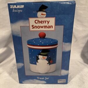 Sakura 'Cherry Snowman' 7" Cookie Jar Kitchen Canister